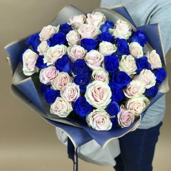 Белая и Синяя Роза 51шт 70см (Эквадор) код   24696