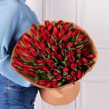Красные тюльпаны 101 шт Артикул: 31284novosib